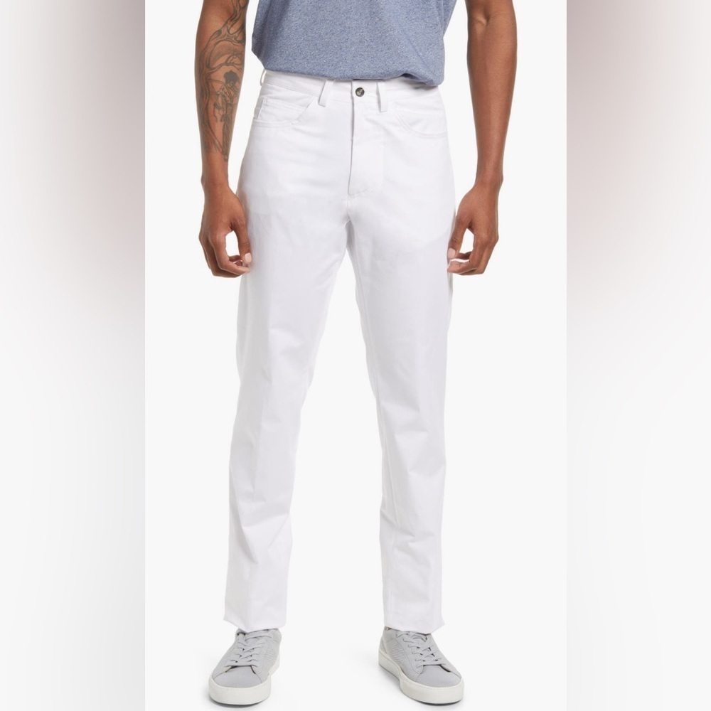 NWT Berle Charleston Khaki White Flat Front Men White Summer Pant Chino Size 40